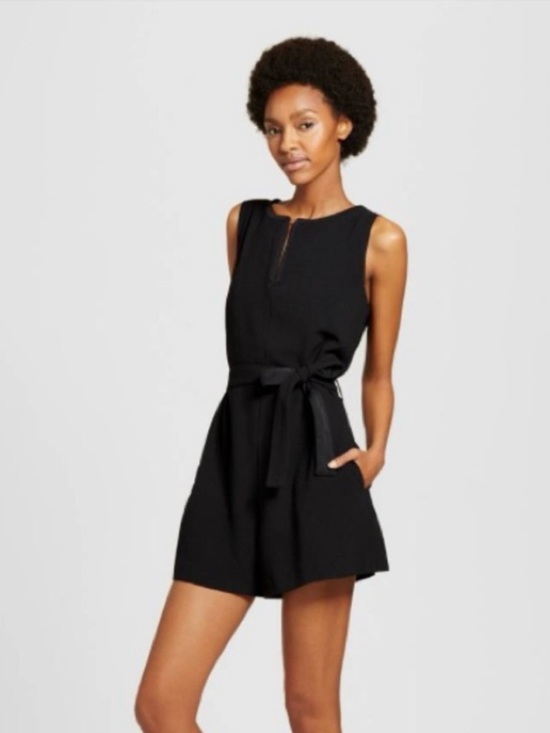 Victoria Beckham for Target Pants - Victoria Beckham for Target Black Romper S Belted Keyhole Sleeveless One Piece